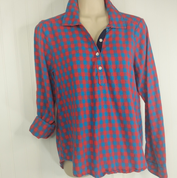 AERIE Checkered Plaid Lightweight Popover Shirt M - Picture 6 of 14